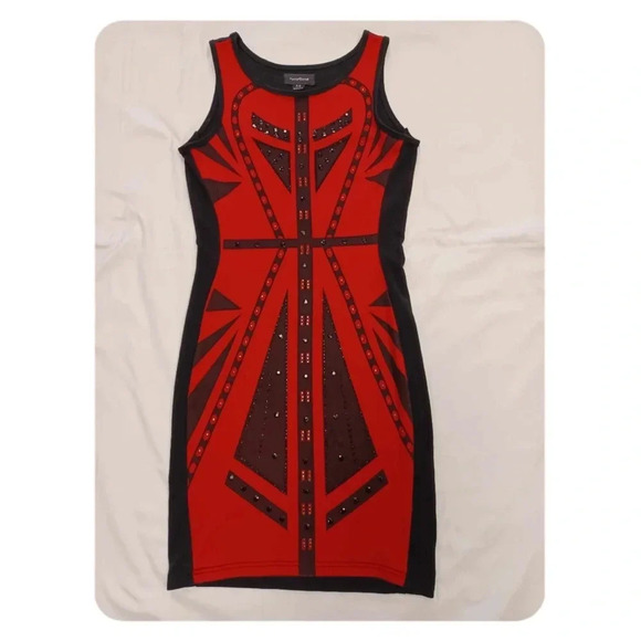 Heartbeat Mini Black  Red Embellishment Sleeveless Body Con Dress Size Small - Picture 6 of 9